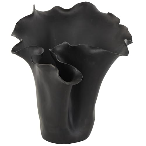 Image of Deco 79 Ceramic Floral Decorative Vase Abstract Floral Inspired Centerpiece Vase, Flower Vase for Home Decoration 10 inch x 10 inch x 10 inch, Black
