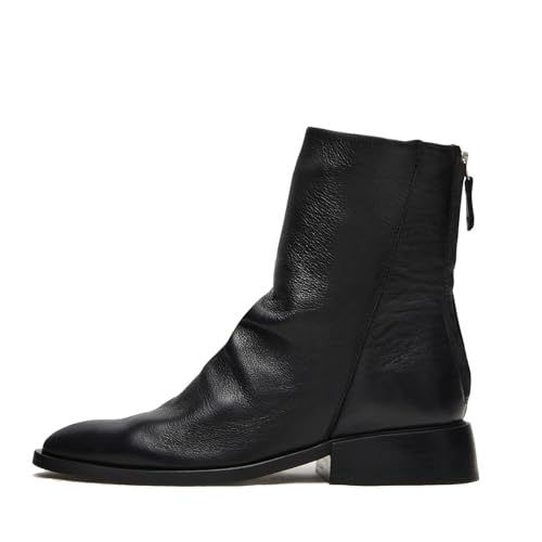 MICIFA Ankle Boots for Women Comfortable Round Toe Low Chunky Block Heel Booties Short Boots Casual Back Zipper Booties Shoes