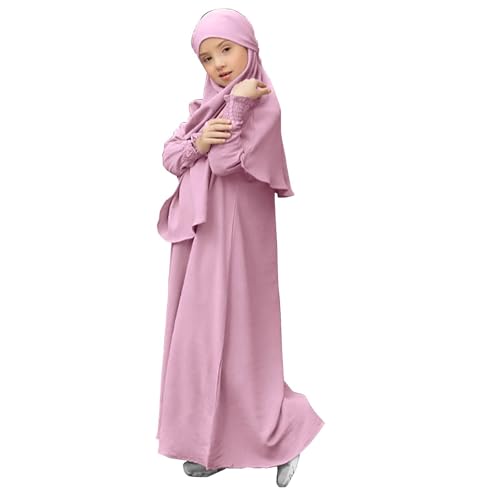 Vestido casual de uso diario para niños, vestido de cuello redondo, vestido elegante sólido para niña (rosa, 9-10 años)