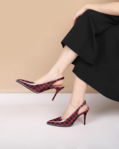 Image of SAMMITOP Women Slingback Heels Stilettos Closed Pointed Toe High Heel Silver Beaded Pumps Comfortable 3.5 Inch High Heels for Women Dressy Shoes