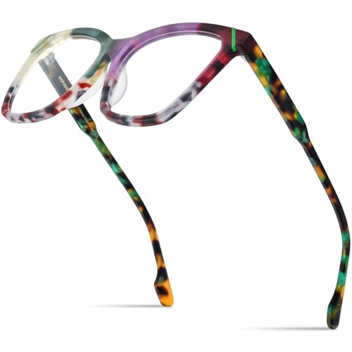Image of HEPIDEM Multicolor Acetate Glasses Frame Women,Oversize Round Optical Eyeglasses 9345