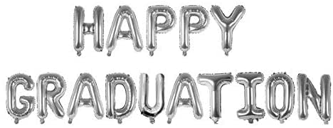 Happy Graduation Balloons Banner Silver 16 inch letter Balloons Foil Mylar Balloons Set for Graduation Party Decorations Supplies,Graduate Balloons,Retirement, Congrats Grad Party Supplies (graduation