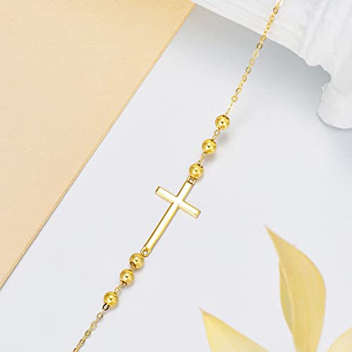 Solid 14K Gold Cross Bracelet for Women, Real Yellow Gold Adjustable Cross Bracelets Religious Jewelry Gift for Her3