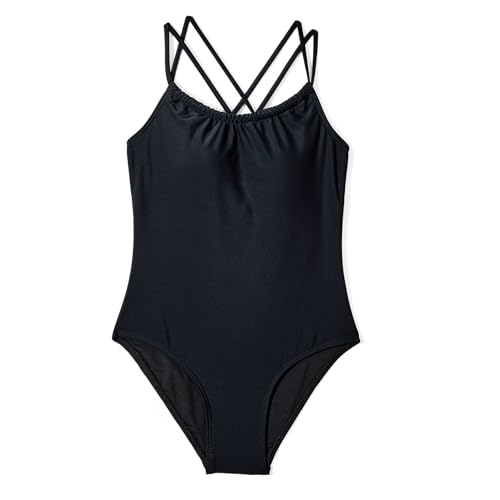 Girls One Piece Swimsuits Bathing Suits Kids Beach Sport Halter Swimwear Quick Dry UPF 50 Swimsuits Black 12-13 Years