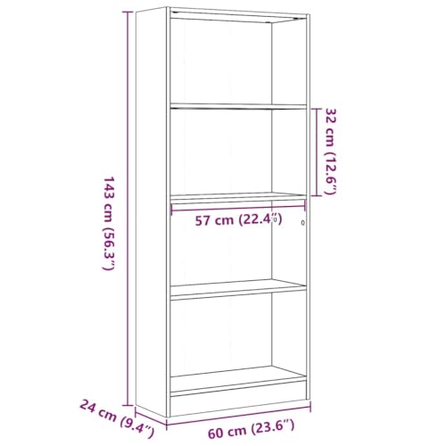 Estantería de roble ahumado 60x24x143 cm independiente para dormitorio 4