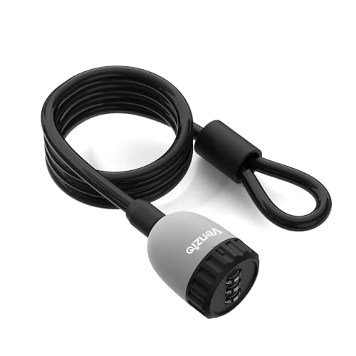 Venzio 6.5FT Resettable 3-Digit Keyless Combination Bike Cable Lock, 8mm Heavy Duty Steel, Anti-Theft Security Lock for Bicycle, Kayak, Helmet, Gate, Luggage, Skis, Portable Outdoor Cable Lock