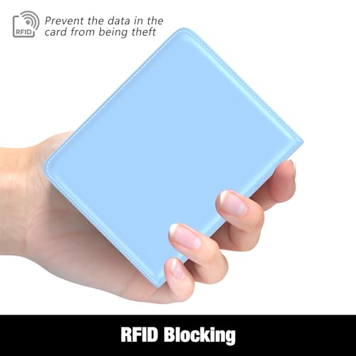 Image of Rouidr Womens Wallet, RFID Small Slim Wallet for Women, Cute Bifold Leather Pocket Credit Card Holder Ladies Mini Purse with Zipper Coin Pocket & ID Window, Blue