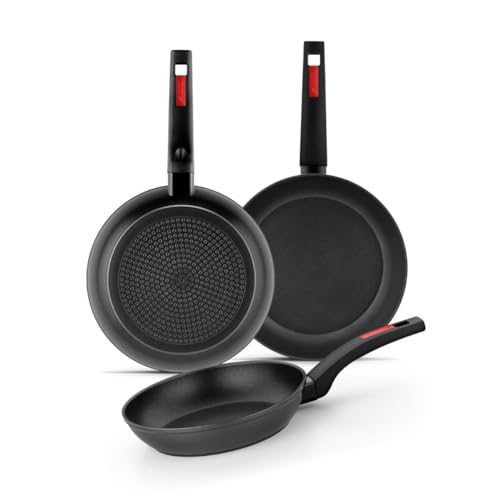 MONIX Sunset | Set de 3 sartenes 18-22-26 cm, aluminio forjado, antiadherente, mango...