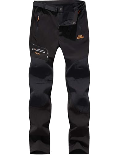 BenBoy Damen Wanderhose Wasserdicht Softshellhose Outdoorhose Winddicht Warm Gefüttert Winter Skihose Snowboardhose Trekkinghose,Schwarz,XS