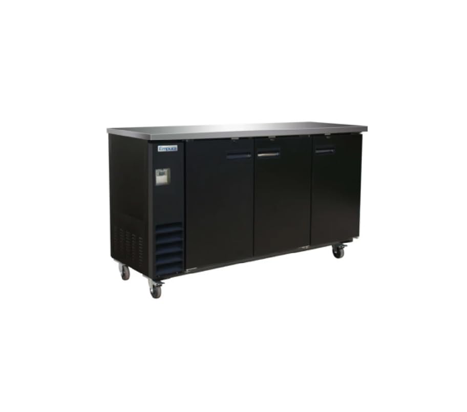 EMPURA 73" Back Bar Cooler Cabinet with Three-Swing Solid Doors | Commercial Refrigerator Fridge for Beverage Beer Soda | 20.8 Cu. Ft. | 73.0"W x 24.44"D x 41.75"H, Black Steel Exterior Finish, 115V