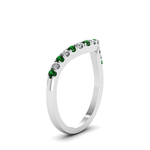 Gold & Diamonds Jewellery Emerald & White CZ Diamond 18k White Gold Over .925 Sterling Silver Curved Engagement Wedding Band Ring for Womens3