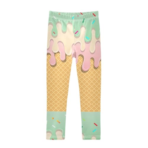 Ice Cream Waffle Girls Leggings,Workout Leggings for Girls Toddler Athletic Legging Size for 3-10T