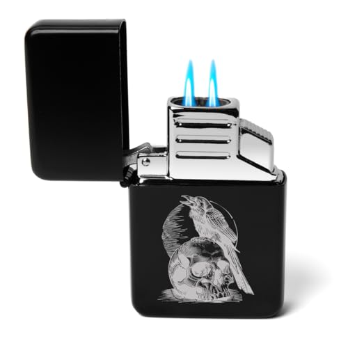 Encendedor antorcha doble con diseño cráneo cuervo miniatura 1