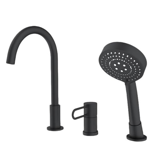Mitigeur de bain-douche 3 trous noir avec pommeau et robinet pivotant