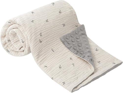 bearmoss Manta suave para bebé con parte delantera de algodón de muselina y parte trasera de forro polar punteado para bebés, niñas, niños, recién nacidos, niños pequeños, 76 x 100 cm (bonito capullo)