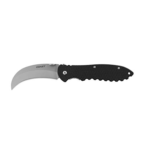 Coast - 21627 Coast Dx300 Double Lock Folding Knife With 3" Hooked Stainless Steel Blade,Black #TOP9