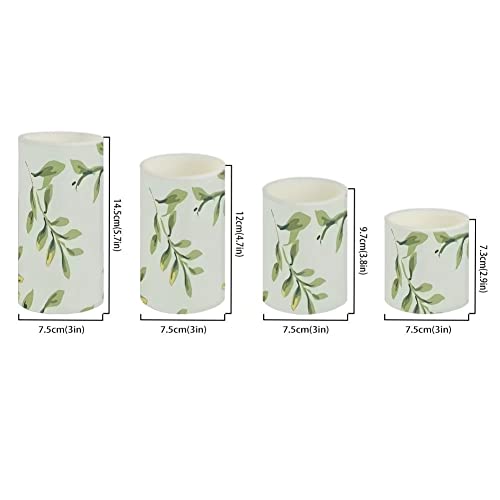 Image of Green Leaves Flameless Candles Battery Operated Candles Set of 4 with 18-Key Remote Control Timer Dancing Flame Pillar Candles for Home Beach Hotel