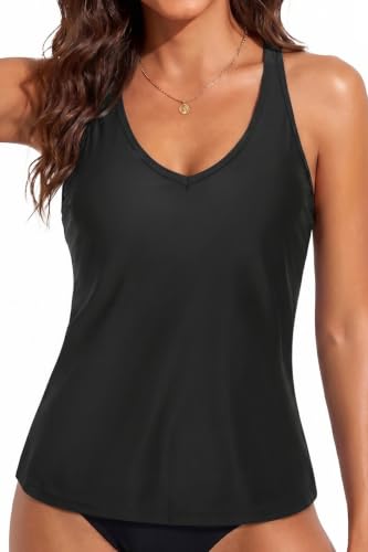 Image of Yonique Womens Tankini Top Only Athletic Swim Top Modest Tankini Swimsuit No Bottom