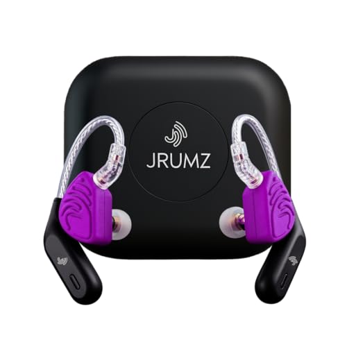 Jrumz XP02 Wireless in-Ear Monitor Earbuds, Lightweight IEM Earphones, 48-Hour Playtime, Over-Ear Earhooks Sound for Singers, Fitness, Musicians, Drummers, DJs, and Travel (Purple and Black)