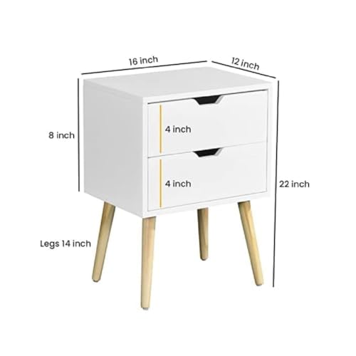 Image of Brown Art SHOPPEE 2-Drawer End Side Table with Drawer and Solid Wood Legs, Bedside Table for Bedrooms, Mid-Century Modern Drawer Storage Cabinet for Bedroom & Furniture (Blue)