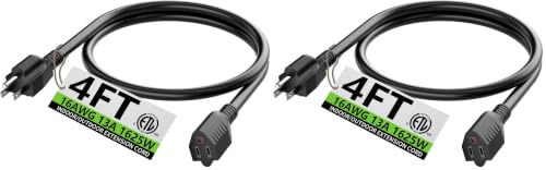 Image of HUANCHAIN Indoor Black Extension Cord 4 FT Waterproof 16 /3 Gauge (Pack of 2)