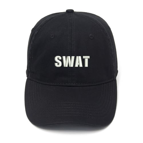 L8502-LXYB SWAT Law Embroidered Mens Baseball Cap Cotton Washed Baseball Hat (Black)