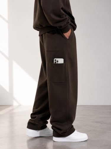 Image of 320 GSM Heavyweight Baggy Track Pants for Men | Oversized Fleece Sweatpants | Relaxed Fit Joggers with Deep Side Pockets | Winter Casual Lounge Wear | Elastic Waist with Drawstring
