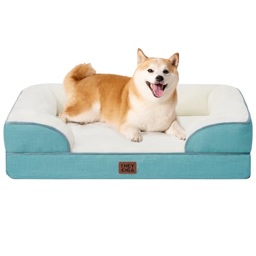 Image of EHEYCIGA Orthopedic Dog Bed for Large Dogs, Waterproof Memory Foam, Turquoise Blue, 35 inchL x 22 inchW x 6.5 inchTh