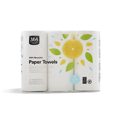 365 by Whole Foods Market, 100% Recycled Jumbo Paper Towels, Ultra-Strong, 135 Sheets per Roll, 3...