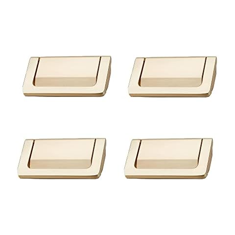 4 PCS Hidden Flush Ring Drawer Handle Hardware Zinc Alloy Pocket Doors Pull for Cabinet Closet (8201-64, Copper Brushed) Cover