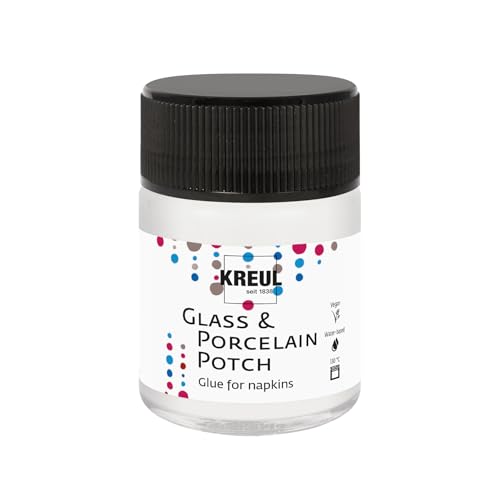 KREUL 49450-Porcelana Potch, 50 ml, servilleta transparente pegamento y barniz para diseños en porcelana y vidrio, a base de agua, Cristal, 50