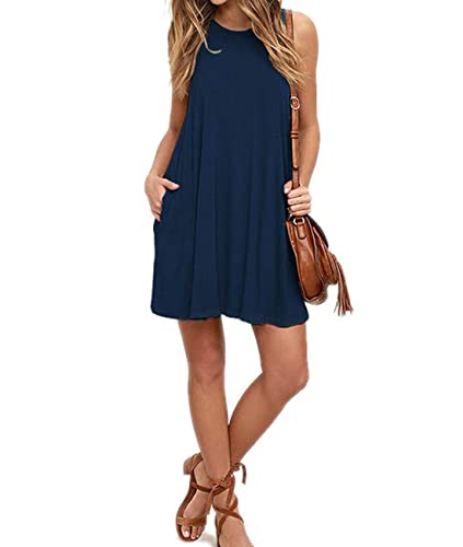Image of Summer Dresses for Women Casual Sleeveless Swing Sundress with Pockets
