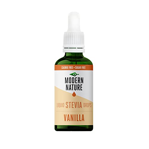Modern Nature Vanilla Flavour Drops - Liquid Stevia Drops Sweetner - Zero Calorie Sugar Free Coffee Syrup Alternative – For Flavoured Coffee, Protein Powder, Yoghurt, Tea – Vegan, Keto Sweetener 50ml