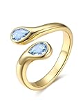 Bestyle March Birthstone Ring for Women, Adjustable Gold Aquamarine Ring, Thumb Ring for Women, Gold Rings for Women Gemstone Ladies Rings Jewellery Gift for Women Girls