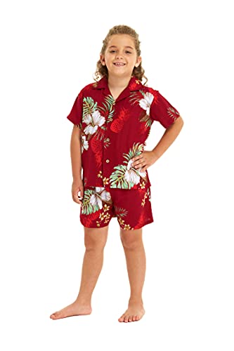 Image of Matchable Family Hawaiian Luau Men Women Girl Boy Clothes in Pineapple Garden Burgundy