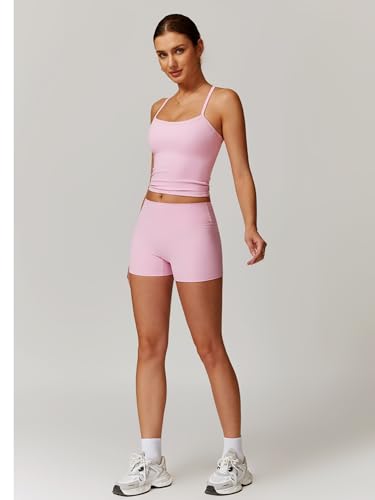 Image of ABOCIW 2 Pieces Workout Sets for Women, Cross Back Tank Top Matching High Waist Biker Shorts, Gym Yoga Pilates Outfits