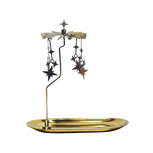 Gralara Portavelas Giratorio Dorado para Velas de Té, Bandeja Giratoria Romántica para Velas de Té, Ideal para Bodas Y Chimeneas, Estrellas