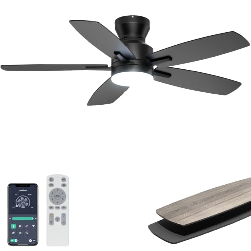 Ohniyou 106cm Ceiling Fan with Lighting Quiet Remote Control & App Control Adjustable Lighting Reversible Modern Ceiling Fan For Black