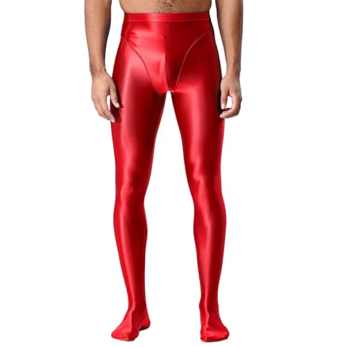 Rswnyirn Leggings deportivos para hombre con pies brillantes de nailon, mallas ajustadas, elásticas, deportivas, gimnasia, ropa de fitness, granate, XXL