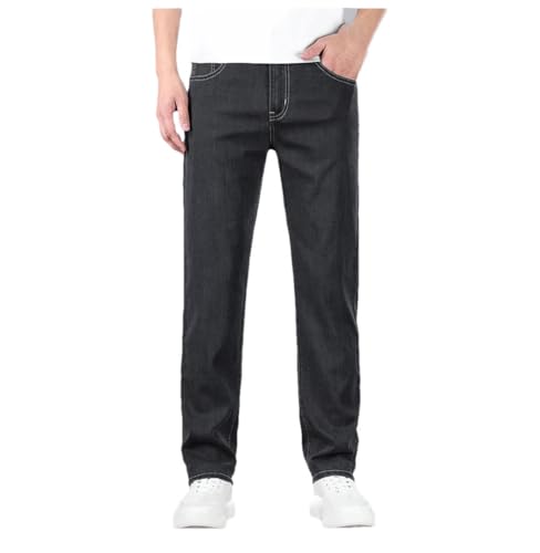 Men's Lyocell Jeans Thin Stretch Straight Leg Business Casual Denim Pants Loose Fit Cotton Trousers