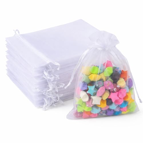 Saquitos de regalo de organza, 100 unidades, bonitas bolsas para entregar regalos a sus invitados, 10 cm x 15 cm, Weiß, blanco