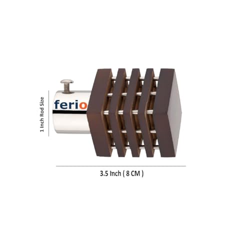 Image of Ferio Wengi Finish Wooden and Stainless Steel Heavy Curtain Finials for Door and Window Accessories Full (for Single Rod 1 Inch) Set of 3 (6 Pcs) : Curtain Brackets /Holders