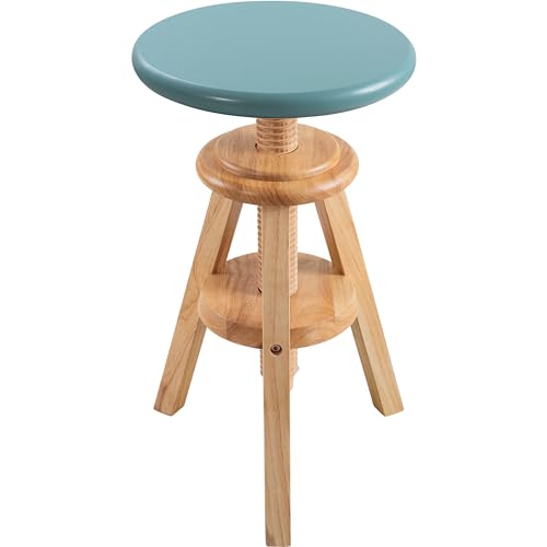 Butaco giratorio de madera maciza ajustable, base natural y asiento turquesa | Altura ajustable de 48 a 64 cm, caoba natural miniatura 5