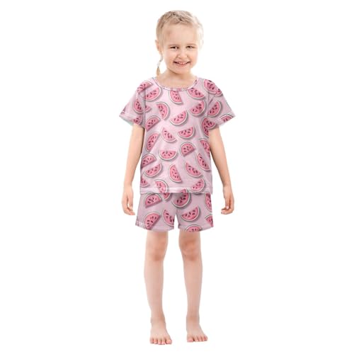 ALAZA Watermelon Slices 3d Pajamas Set Short Sleeve Cotton Sleepwear Summer Pjs 2 Piece 5-14Y3