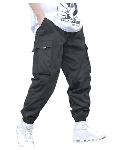 Boy's Cargo Pants Drawstring Waist Casual Long Pants Workout Sports Loose Jogger Pants with Pocket Grey 14 Years