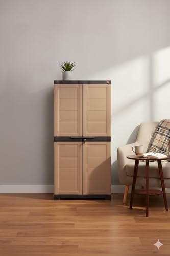 Image of Cello Novelty Big Bookshelf, Walnut & Brown | 2 Dustproof Doors | Space Saving Cupboard | Plastic Book Shelf | Multipurpose Book Shelf for Home, Office | Book Organizer for Library