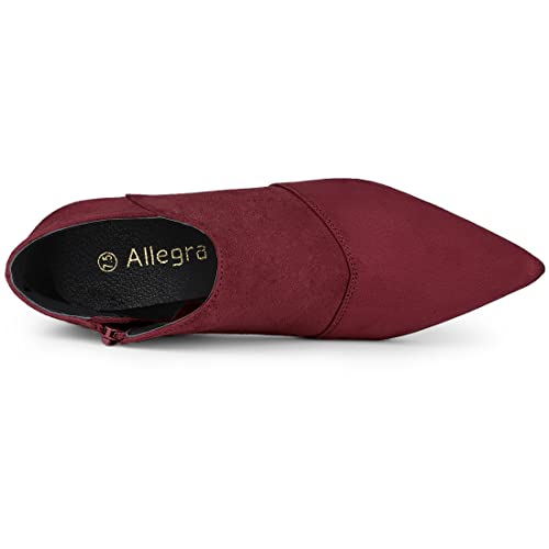 Allegra K Women's Pointed Toe Kitten Heel Cutout Burgundy Ankle Boots 7.5 M US4