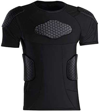 Mens Padded Shirt Short Sleeve Compression Protective T-shirt Baseball Team Shirt Rib Chest Shoulder Back Protector for Snowboarding Skiing Basketball Soccer Football Bicycle Paintball Training XXL
