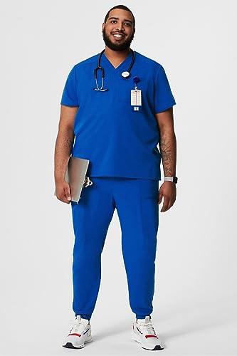 Image of Fabletics Men's Helix 1-Pocket Scrub Top - MotionTech, Wrinkle-Resist, Chest Pocket, Anti-Shrink, Semi-Slim Fit