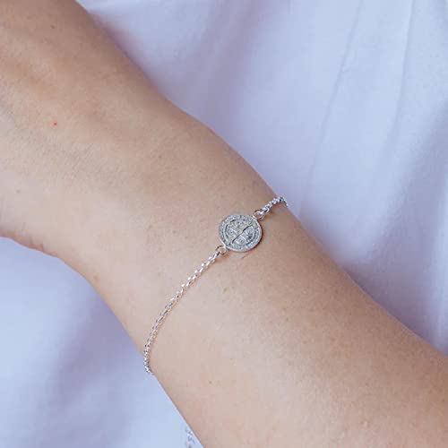 Sterling Silver Link Chain Bracelet w/Saint Benedict Double Sided Charm2